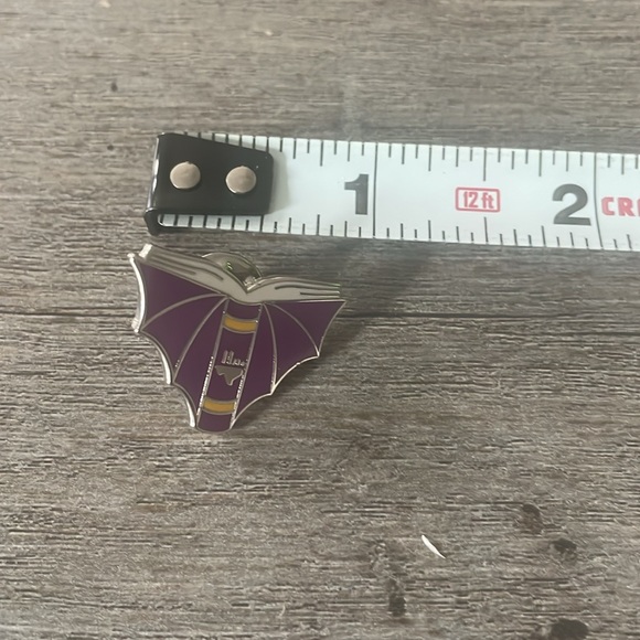 Austin Public Library Purple Book Bat Shaped Pin - Picture 3 of 4